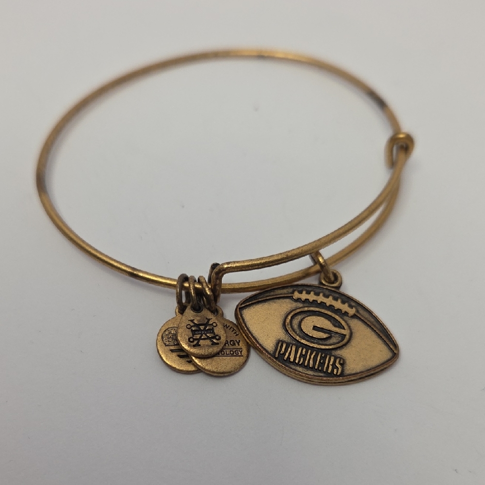 Alex and Ani Green Bay Packers Football Charm Bangle in a gold-tone brass finish